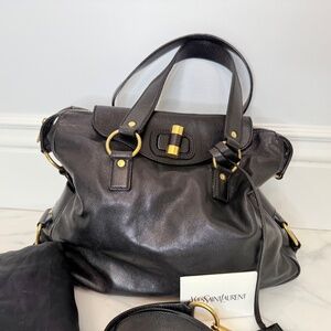 Yves Saint Laurent Blak Leather Medium Rive Gauche Muse Bag